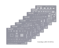 QIANLI Pochoir de Rebillage en Acier pour iPhone 11 12 13 Pro XS MAX XR X 8P 8 7P 7 6S 6plus, Réseau de Soudure pour Implantation d'Étain de Puce CPU IC