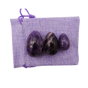 자연 자수정 크리스탈 계란 세트 3 개 손 조각 크리스탈 보석 케겔 옥 계란 치유 여성 선물 - Product Image 4