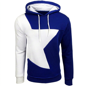 <b>Men's</b> Color Block Hooded Fleece <b>Sweatshirt</b> Regular Fit Casual Pullover Autumn Knitted 100% Polyester Pocket Blue <b>White</b> Design - Product Image 1