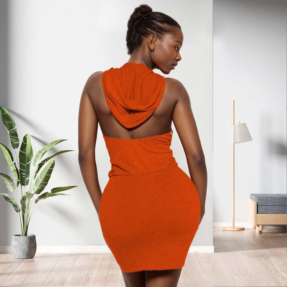 D0402TA59 Direct Sales Going Out Fashion Solid Color Backless Bodycon  Hoodie Sexy Dress for Women Sehe Fashion