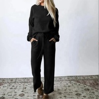 Ensembles pour femmes en tissu tricoté, t-shirts à manches longues et ensembles de pantalons décontractés