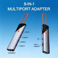 Hub USB C 8 en 1, adaptateur Type C avec 4K, Ethernet Gigabit RJ45, 3 ports USB 3.0, lecteur de cartes SD/TF, station de charge PD 100W