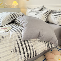 Parure de draps en coton 100% de style géométrique moderne, impression personnalisée de haute qualité, 300 fils, kit quatre pièces écologique