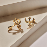 Boucles d'oreilles clous en acier chirurgical 316L Trident de Poséidon, design bouclier doré PVD, pour piercing tragus, hélix, cartilage, bijoux d'oreille