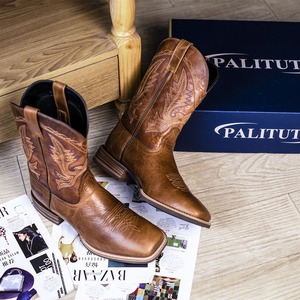<span class=keywords><strong>Stivali</strong></span> <span class=keywords><strong>da</strong></span> Cowboy in Pelle per Uomo, Punta Quadrata, Altezza Metà Polpaccio, <span class=keywords><strong>Stivali</strong></span> Ricamati Classici <span class=keywords><strong>da</strong></span> Equitazione, Calzature Resistenti - Product Image 2