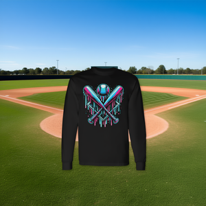 Camiseta de manga larga con diseño de bates cruzados y pelota de béisbol para jugadores y aficionados - Product Image 3