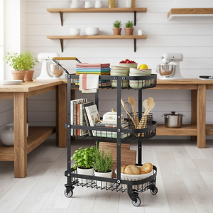 Carrello in Metallo Multifunzionale a Tre Ripiani, Stile Moderno, Portatile, Non Pieghevole, per Alimenti, Scaffale Portaoggetti, Appendiabiti da Soggiorno <span class=keywords><strong>TR</strong></span> - Product Image 1