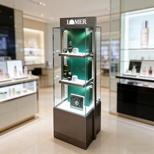 Vitrine de présentation de cosmétiques de luxe sur pied avec verre trempé et spots LED, présentoir de maquillage personnalisé - Product Image 1