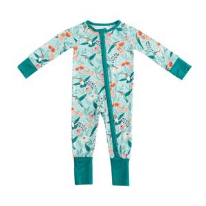 Piyama bayi bambu lengan panjang, pakaian Romper bayi bambu lengan panjang ritsleting spandeks