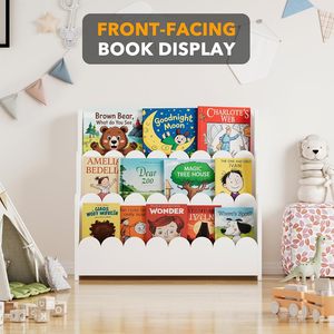 Étagère à livres Montessori à 3 niveaux à bords festonnés pour les tout-petits, meuble de rangement en bois pour le salon avec une grande capacité et un design vintage - Product Image 5