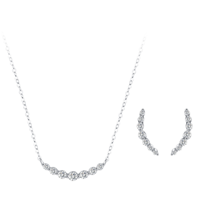 S925 Sterling Silver Single Diamond Smile Line <b>Necklace</b> and Earrings for Women - <b>A</b> Luxurious and Elegant Set - Product Image 1
