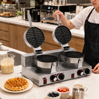 Machine à gaufres belges double professionnelle en acier inoxydable avec contrôle de la température pour hôtel, petit-déjeuner, café, buffet