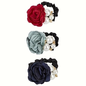 Perle rose de mode coréenne sertie de chouchous fleur à bord brûlé à haute élasticité en diamant - Product Image 3