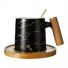 235ml Moderne Nordique Blanc Noir Cadeau Promotionnel Bureau Maison Marbre Céramique Tasse À Café Poignée En Bois Tasse <span class=keywords><strong>Coussin</strong></span> - Product Image 2