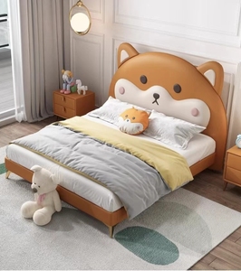 Cama para niños tapizada de 1,5 m con almacenamiento Cama individual de diseño de perro simple moderno para niños y niñas - Product Image 1