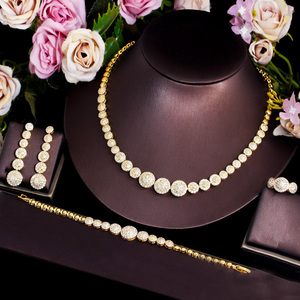 두바이 골드 도금 큐빅 지르코니아 스톤 럭셔리 라운드 모양 아프리카 인도 신부 보석 세트 숙녀 웨딩 신부 로맨틱 - Product Image 1