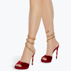 Sandales à talons hauts compensés pour femme avec strass, bride cheville, bout ouvert et talon aiguille en daim, ornées de cristaux sexy - Product Image 6