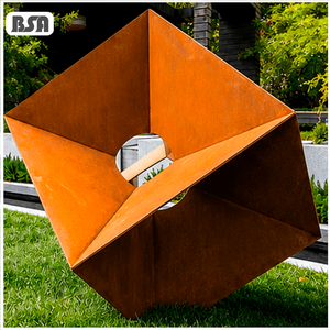Escultura Metálica de Acero Corten Cuadrada Hueca de Tamaño Real BSA, Estatua Abstracta Moderna Oxidada en Forma de Cubo para Arte Público en Parques y Distritos - Product Image 1