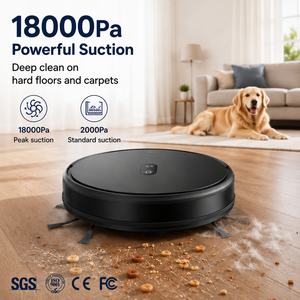 หุ่นยนต์ดูดฝุ่นอัจฉริยะ 18000Pa 3-in-1 กวาด ถู ดูดฝุ่น ระบบนำทางด้วยไจโร ควบคุมผ่านแอป Tuya รีโมทคอนโทรล ชาร์จอัตโนมัติ ไส้กรอง HEPA มอเตอร์ไร้แปรงถ่าน รับผลิตแบบ OEM ODM - Product Image 1