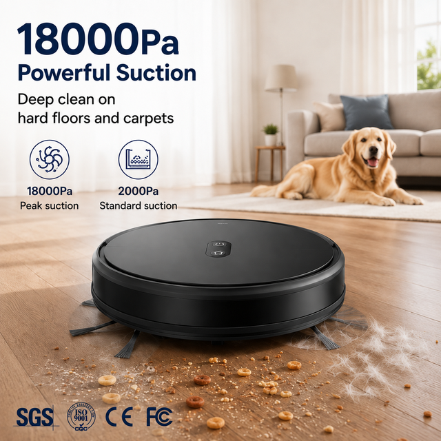 18000Pa Smart Robot Vacuum Cleaner 3-in-1 Sweep Mop Gyro Navigation Tuya App Remote Control Auto Recharge HEPA Brushless OEM ODM