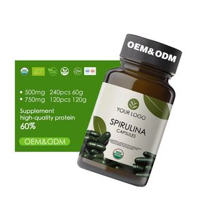 แคปซูลสาหร่ายสไปรูลิน่า บรรจุภัณฑ์ขวดแบบกำหนดเอง 500 มก. 750 มก. บริสุทธิ์ ออร์แกนิก ธรรมชาติ ลดน้ำหนัก โปรตีนสูง ประโยชน์ต่อสุขภาพ - Product Image 1