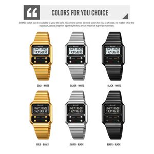 <span class=keywords><strong>SKMEI</strong></span> 2448 디지털 스포츠 시계 남자의 방수 스테인레스 스틸 밴드 전자 직사각형 LED 백 라이트 손목시계 골드 - Product Image 2