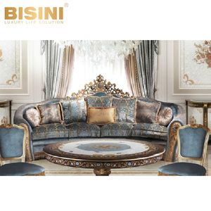 Ensemble de canapé 4 places de luxe opulent de style baroque italien, rembourré, avec détails de couronne sculptés à la main, table ronde assortie avec incrustations de coquillages - Product Image 3