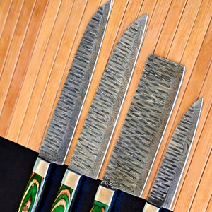 Juego de Cuchillos de Cocina de Acero de Damasco con Mango de Madera, Cuchillos de Chef Profesionales con Hojas Rectas, 4 Piezas OEM - Product Image 1