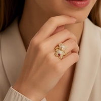 Bagues CZ style punk Iced Out plaqué or 14K, bijoux tendance bling pour mariage et fiançailles, motif ours mignon pour femme