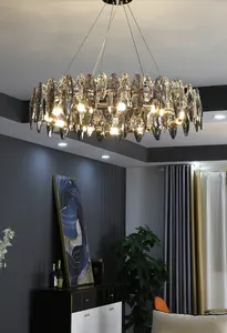 Sala de estar lâmpadas lustre pós-moderno luxo criativo rodada luz onda projeto villa K9 iluminação de cristal