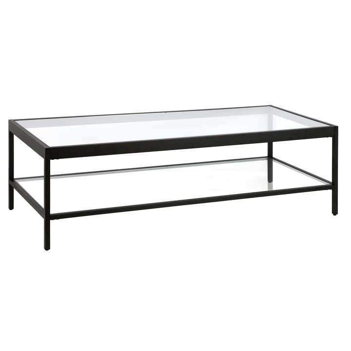 HMS 54\" Coffee Table with Clear and Black Glass and Steel Featuring a Shelf