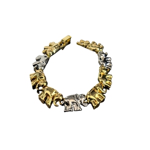 Parure de bijoux rétro européennes et américaines en forme d'éléphant, design personnalisé bicolore, collier, bracelet et boucles d'oreilles - Product Image 5