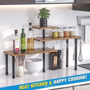 Wooden Multi Layer Spice Rack 3 Tier Standing <b>Kitchen</b> <b>Storage</b> Organizer Adjustable Countertop Shelf For Home Use - Product Image 4