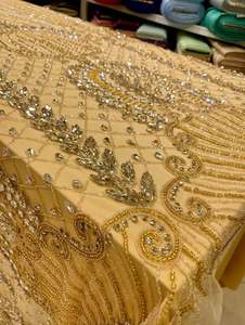 Tela de Encaje Bordada a Mano de Alta Calidad con Cuentas de Cristal y Diseño Floral para Vestido de Novia, Vestido de Noche, Suministro Textil - Product Image 2