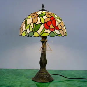 LongHuiJing Tiffany lamba renkli lekeli cam abajur masa lambaları çinko alaşımlı taban lüks antika masa lambaları
