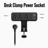 Multiprise de bureau 3 prises avec ports USB, fixation par pince, installation facile, pour bureau, maison, mobilier, au format prise AU/US