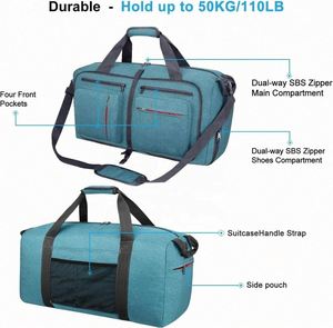 Sac de voyage en polyester imperméable à motif géométrique pour hommes et femmes, sac de week-end avec fermeture éclair, résistant aux déchirures, compartiment pour chaussures - Product Image 3