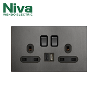 Prise murale standard britannique Niva 13A 220V en cuivre et laiton, 2 prises, installation facile, USB Type C pour la maison, le bureau, l'hôtel