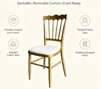 Chaise Chiavari Napoléon en or, vente en gros, chaise à structure en fer avec siège rembourré pour réception de mariage et salle de banquet