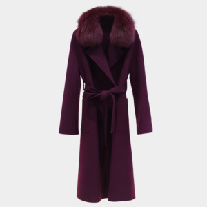 Abrigo de lana de Cachemira de doble cara para mujer al por mayor, gabardina <span class=keywords><strong>larga</strong></span> con cuello de piel de zorro Real, prendas de vestir exteriores de moda de invierno - Product Image 1