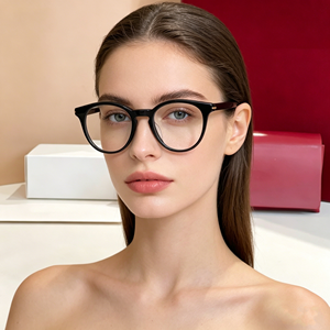 Monturas de Gafas Ópticas Redondas Retro de Acetato Negro, Gafas de Moda con Protección Contra la <span class=keywords><strong>Luz</strong></span> Azul para Mujeres y Hombres, Gafas Graduadas - Product Image 2