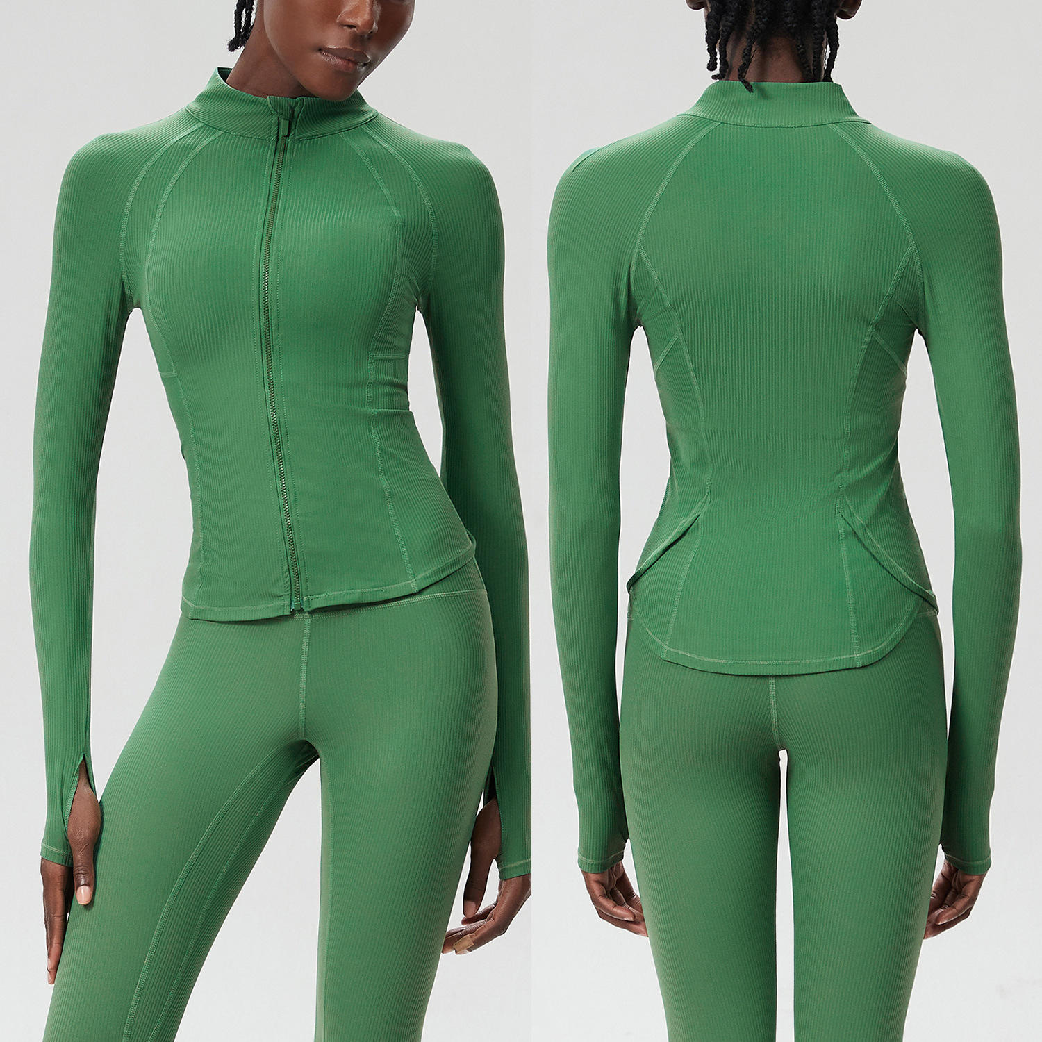 light plastic micro-pressure zipper sports jacket, juniper green