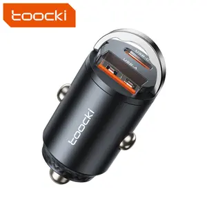 Toocki Mini 33W Pull Ring Cargador Auto Snel Opladen Adap 12V-24V Usb Type C Pd + Qc 3.0 Dual Poort Usb Autolader