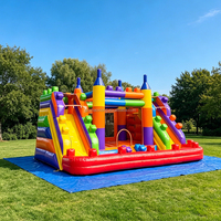Castillo Hinchable Comercial para Exteriores con Piscina de Bolas y Tobogán Doble, Ideal para Niños y Bebés