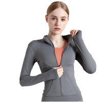 Veste de course en polyester léger pour femmes à manches longues avec fermeture éclair complète manteau d'entraînement d'hiver coupe ajustée Style simple grande taille pour le yoga