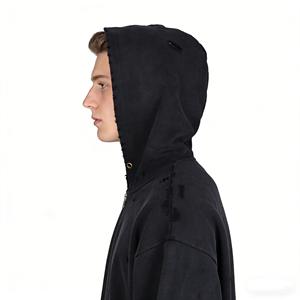 Sudadera con capucha para hombre, de algodón, felpa francesa y forro polar, diseño desgastado, rasgado y con flecos, de bajo costo y personalizada, entre las más vendidas, ropa para hombre. - Product Image 3