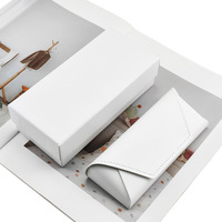 Étui à lunettes de soleil blanc élégant, kit d'emballage personnalisé, boîte en cuir portable avec pochette et chiffon de nettoyage pour marque privée