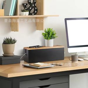 Caja de Almacenamiento para Enchufes de Madera con Tapa, Organizador de Cables de Carga para Escritorio, Organizador de Oficina Rectangular de Madera Sólida - Product Image 1