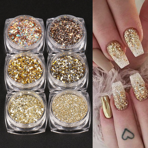 Ensemble de 6 pots de paillettes brillantes couleur champagne pour ongles, application facile, pour décorations d'ongles automne-hiver - Product Image 4