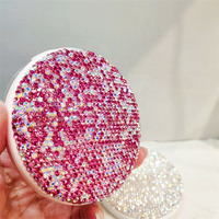 Miroir de maquillage strass LED rechargeable double face pliable rond Portable miroir de poche de voyage écran tactile en verre de courtoisie portable